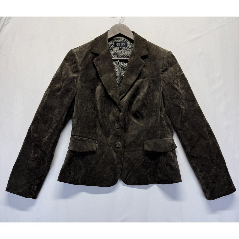 John Meyer Collection Blazer Jacket‎ Womens 10 Brown Faux Suede Single Breasted